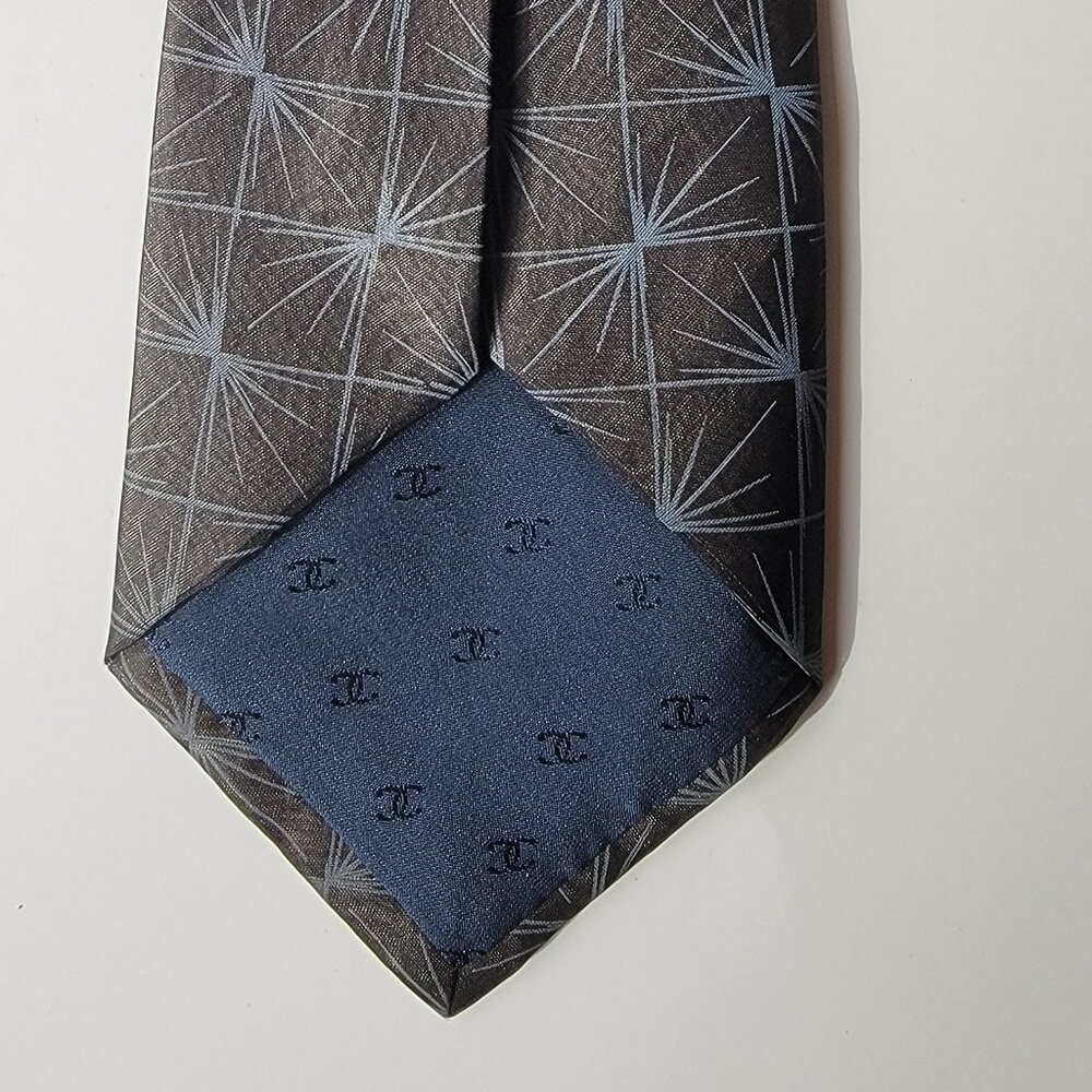 CHANEL Men's Vintage Tie 100% Silk Made in Italy Dark Grey w/ light blue pattern - Picture 3 of 6